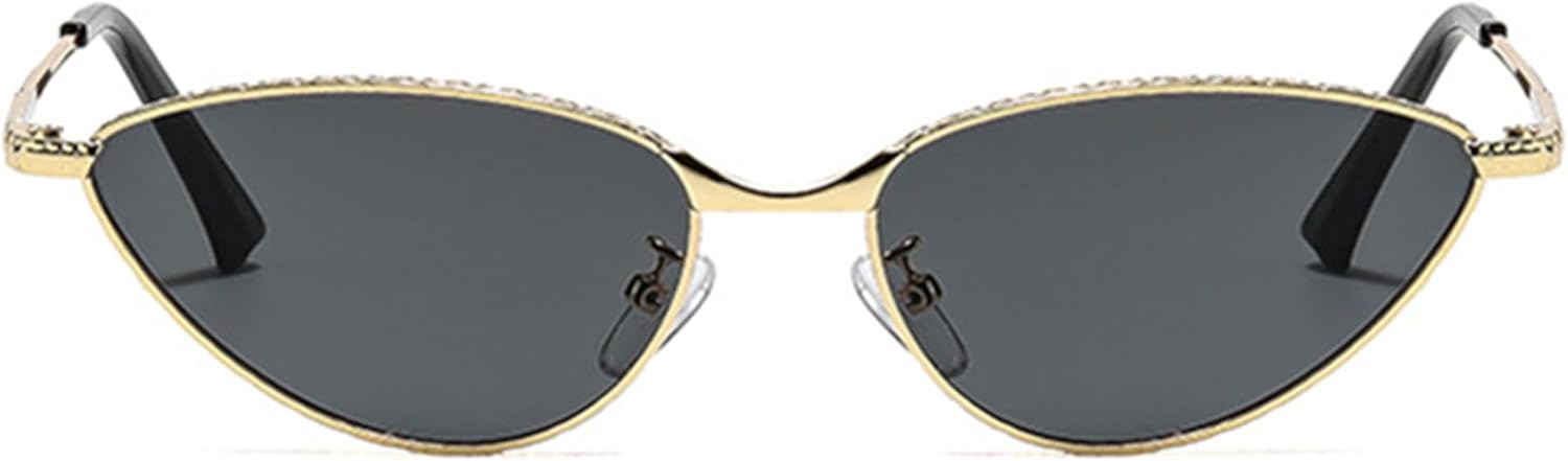 

bullabulling Модные солнцезащитные очки «кошачий глаз» в винтажном стиле, маленькие овальные, для активного отдыха, с защитой от УФ-излучения UV400, металлическая оправа, Gold Gray