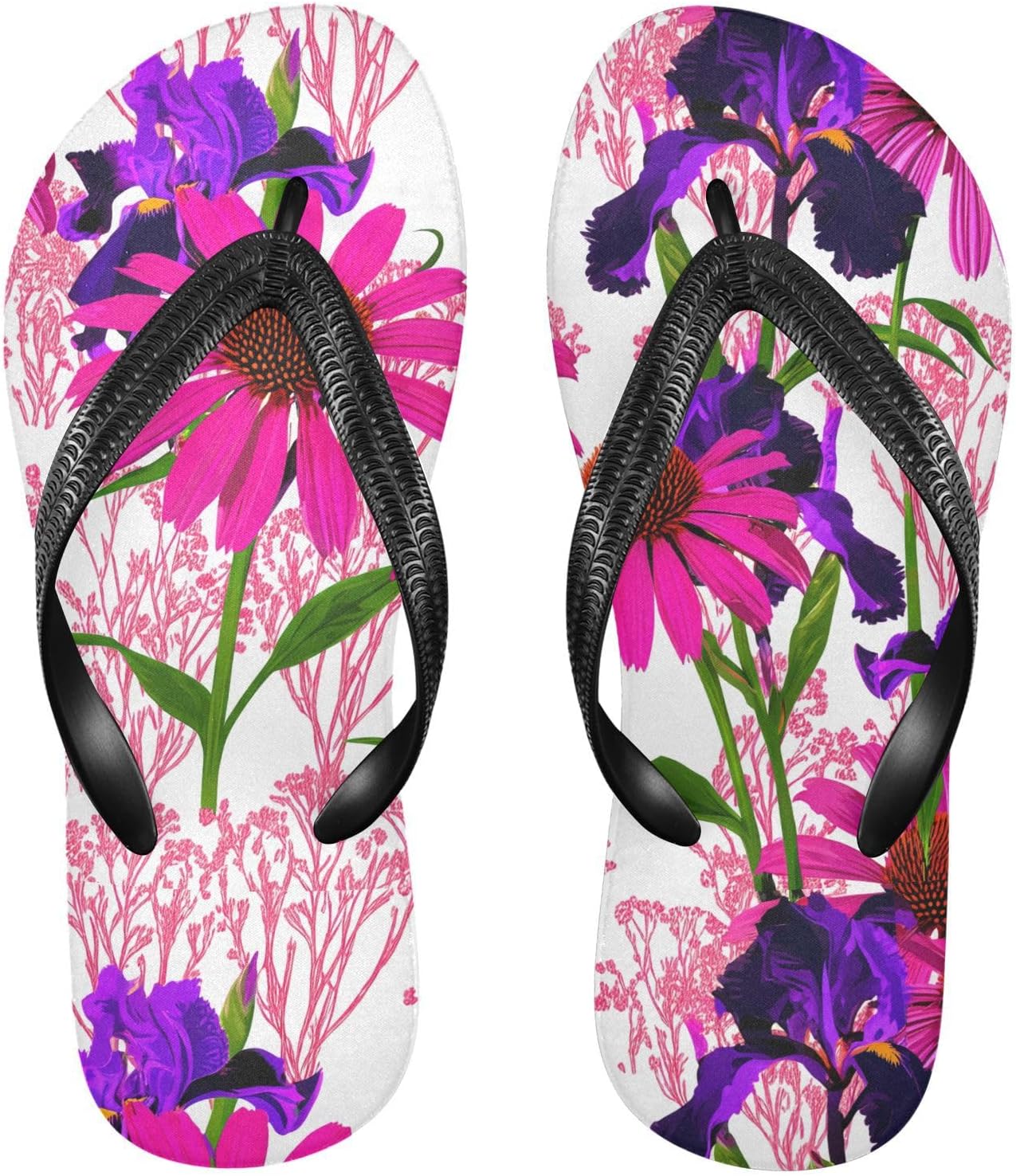 

Шлепанцы с цветочным рисунком эхинацеи и ириса, белые, для пляжа, душа, резиновые нескользящие летние тапочки для мужчин и женщин, для прогулок Sinestour