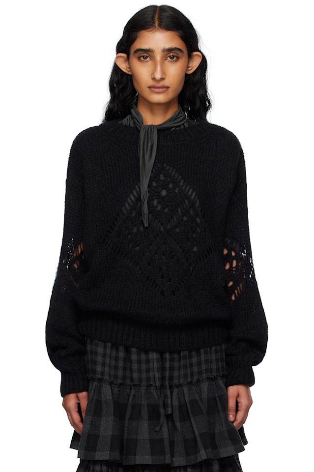 

Свитер из альпаки с ажурным узором Open Yy, черный