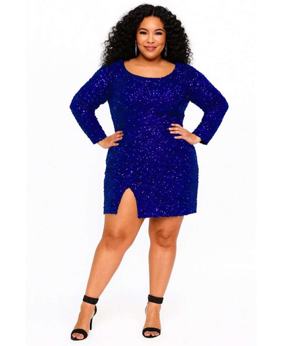 

Коктейльное платье большого размера с длинными рукавами и пайетками Sydney's Closet, Sapphire