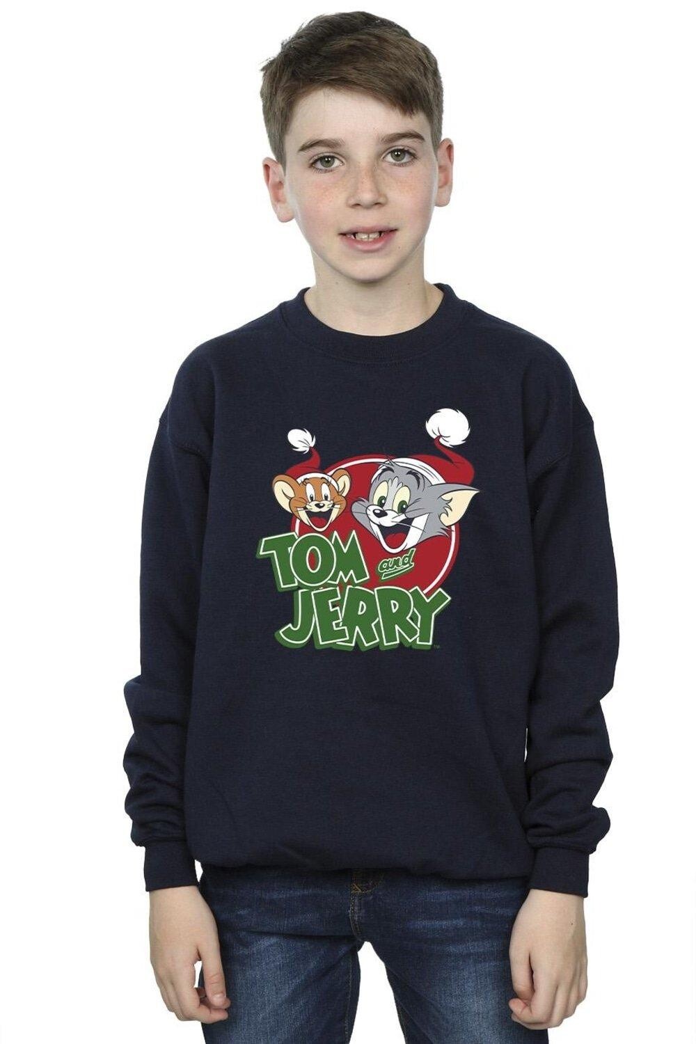 

Толстовка с логотипом Christmas Hat Tom & Jerry, темно-синий