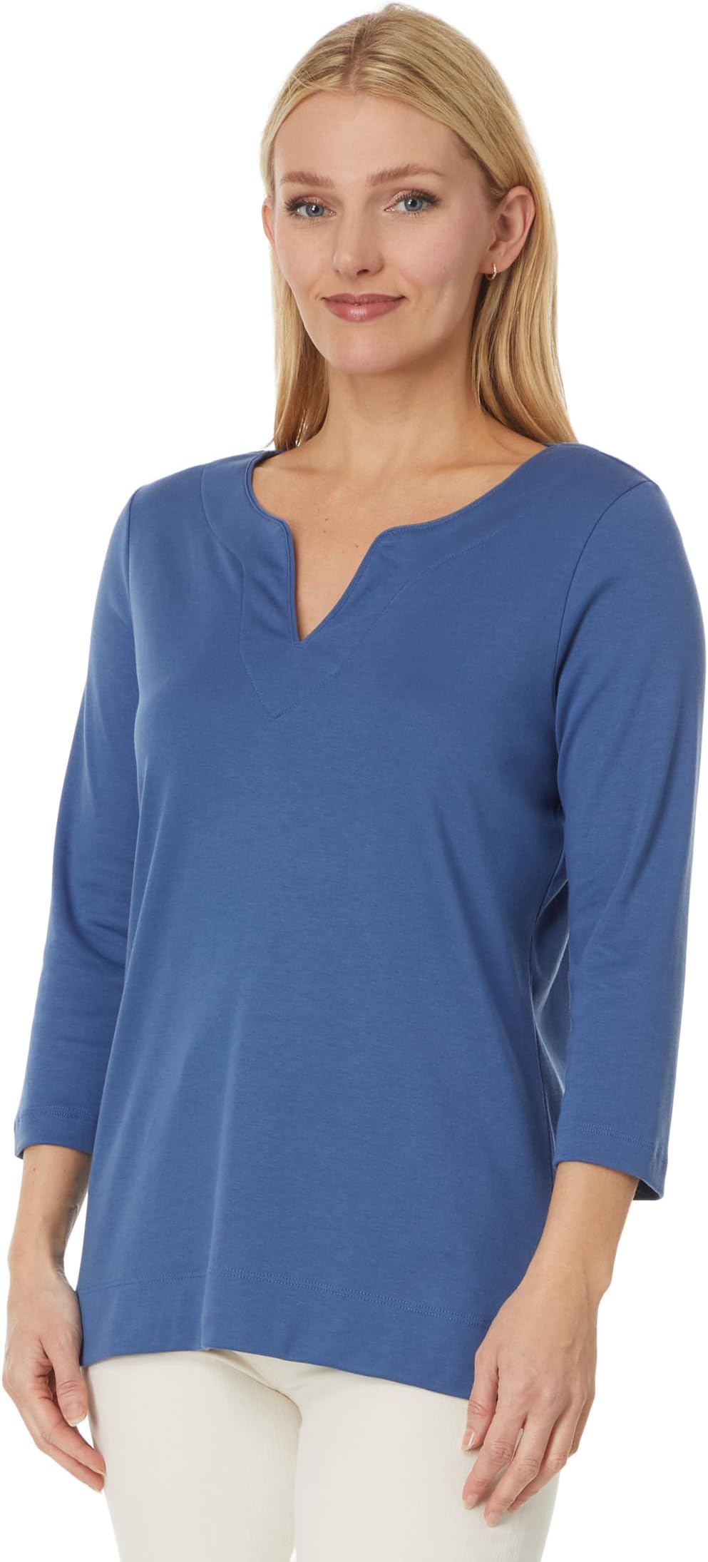 

Топ L.L.Bean Pima Tops Split-Neck Tunic 3/4 Sleeve, цвет Deep Blue
