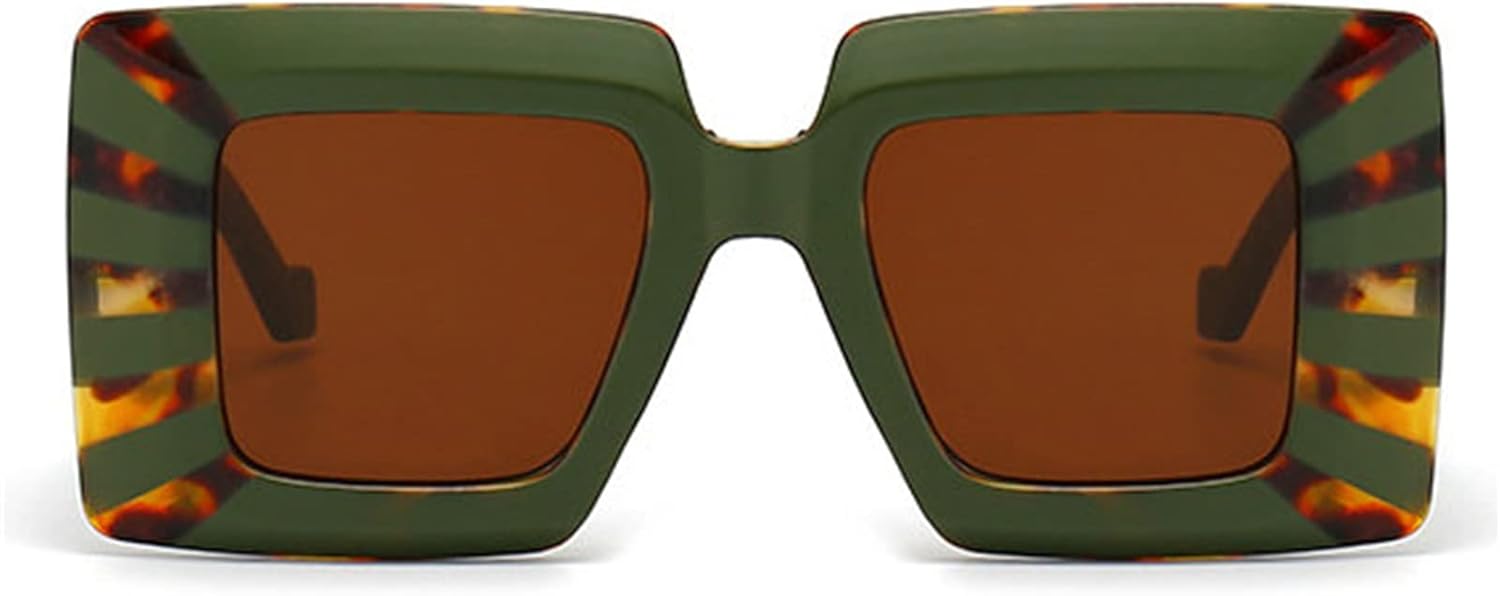 

Willochra Винтажные солнцезащитные очки большого размера в квадратной оправе для женщин, роскошные солнцезащитные очки большого размера с принтом «зебра» для мужчин, с широкими дужками, Green