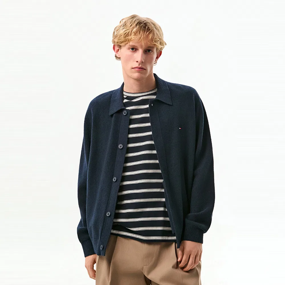 Мужской текстурированный кардиган-поло тёмно-синий от Tommy Hilfiger