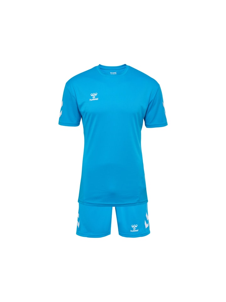 

Тренировочный комплект: рубашка и шорты из дышащего полиэстера синего цвета. Hummel
