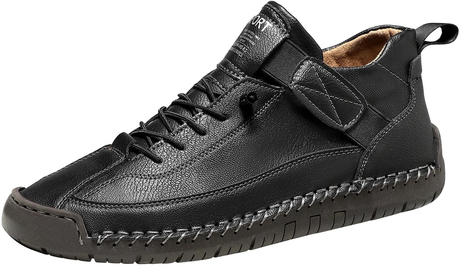 

Мужские повседневные кожаные модные кроссовки, ботинки средней высоты, туфли для прогулок и вождения, ботинки типа чукка до щиколотки, легкие лоферы Generic, черный