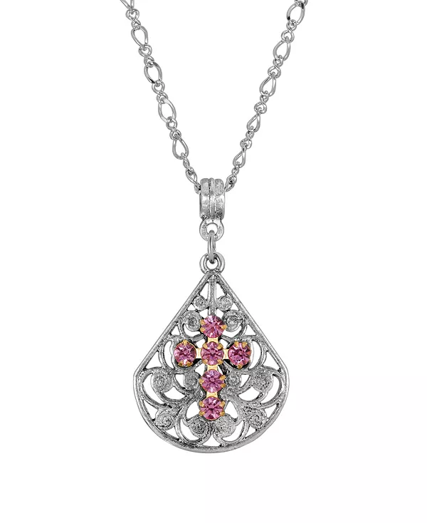 

Ожерелье с оловянным веером и крестом из светло-зеленого кристалла, регулируемое, 16 дюймов 2028, pink