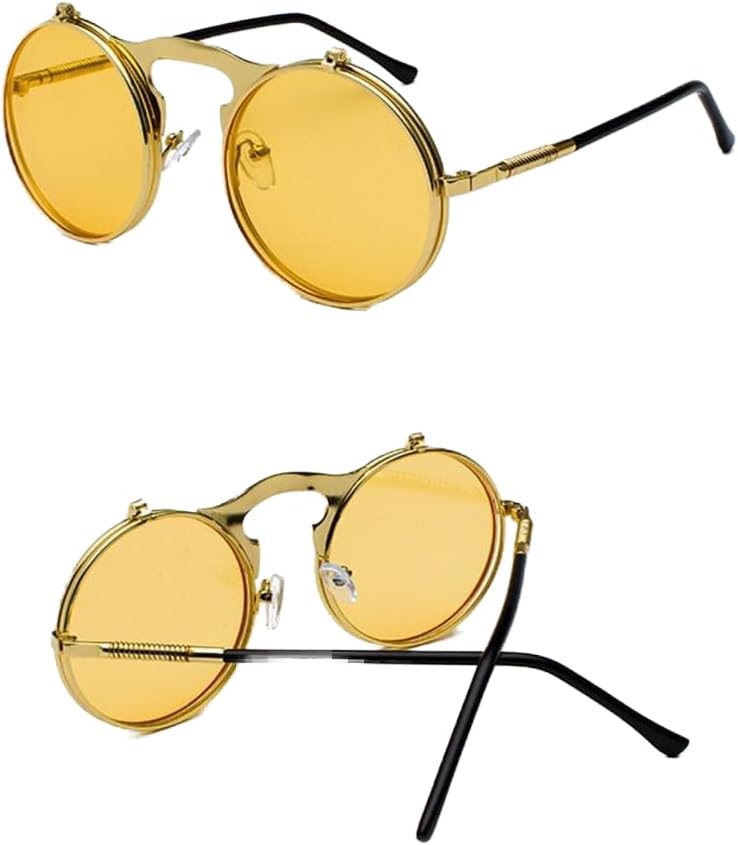 

Металлические солнцезащитные очки в стиле стимпанк для женщин, модные круглые очки в винтажном стиле, женские солнцезащитные очки с защитой от УФ-излучения UV400 MTZJH, Gold Yellow