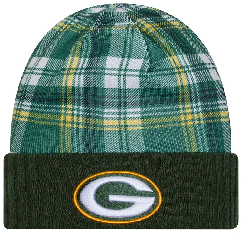 

Мужская объемная вязаная шапка в клетку New Era Green Bay Packers Sideline