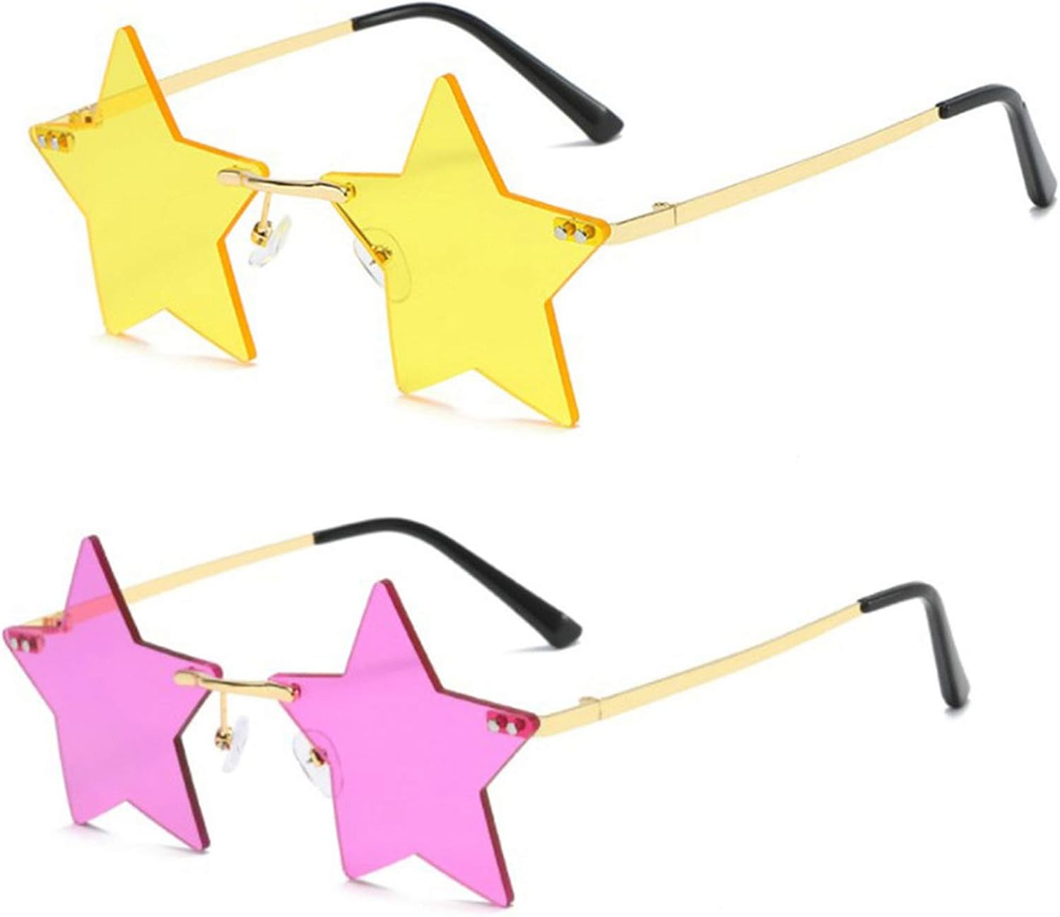 

Солнцезащитные очки Willochra без оправы в форме звезды, прозрачные солнцезащитные очки для женщин/мужчин, очки для вечеринок, очень милые очки с пентаграммой, 2pack Yellow& Purple