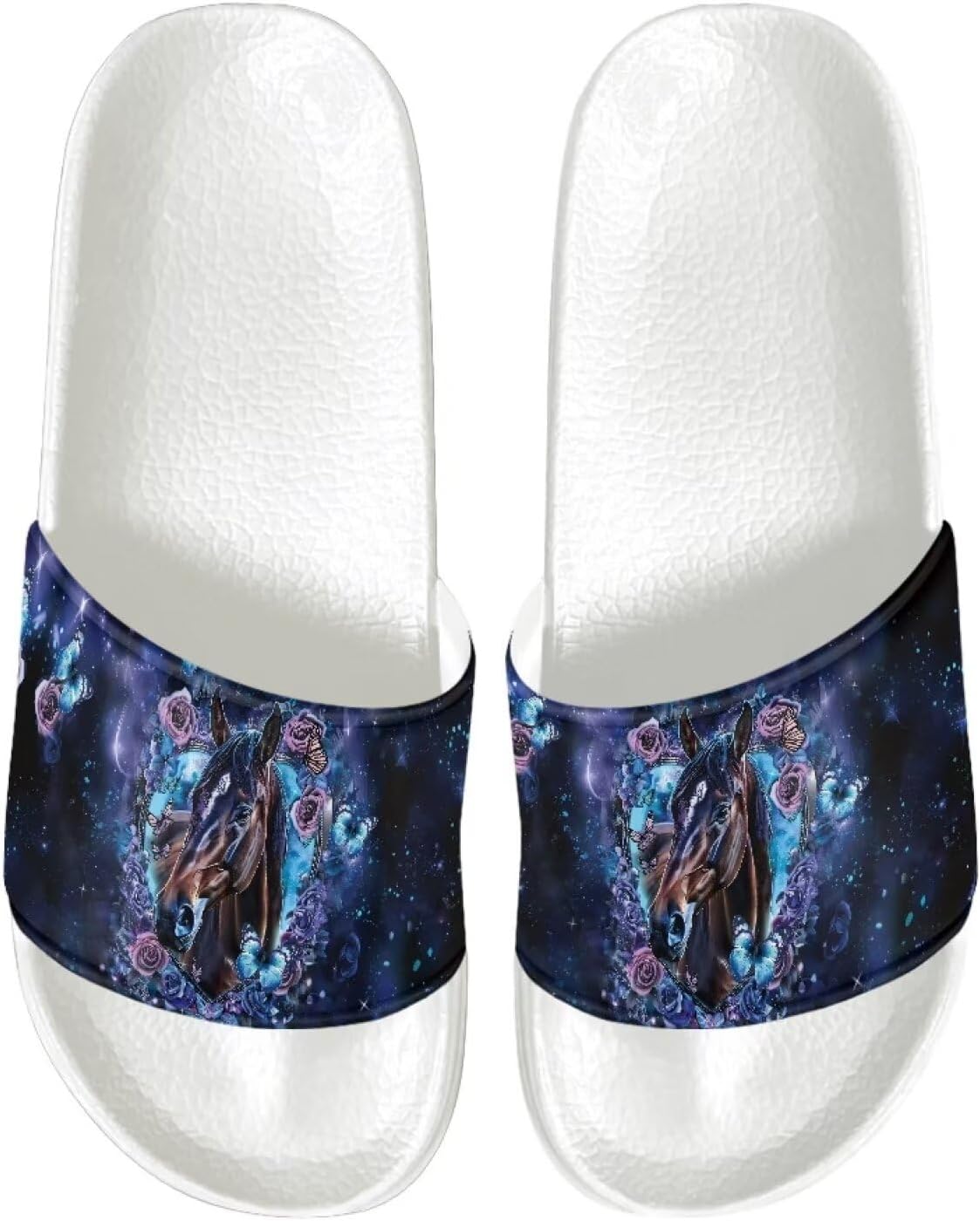 

Женские повседневные сандалии слайд, удобная мягкая подошва, противоскользящие, открытый носок, плоские сандалии из ЭВА Judentidos, Heart Horse Floral