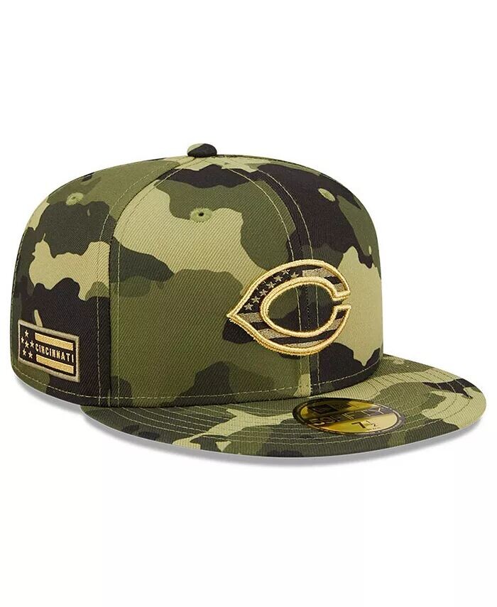 

Мужская камуфляжная шляпа Cincinnati Reds 2022 Armed Forces Day On Field 59Fifty New Era, зеленый