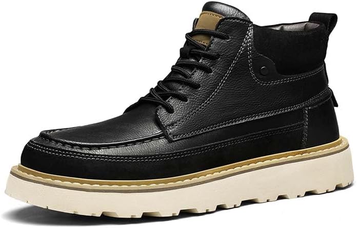 

Мужские премиальные кожаные повседневные ботинки, мужская модная обувь, ботинки до середины голени с плоской подошвой, чукка, оксфорды, деловые повседневные ботинки, кроссовки, на шнуровке, с толстой подошвой, противоскользящие Generic, черный