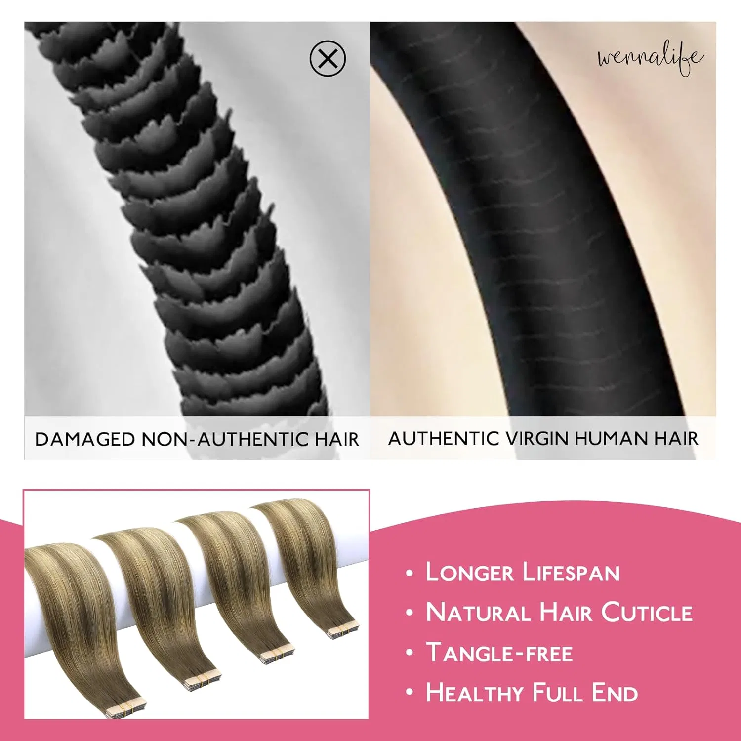 Накладные пряди на лентах «Remy Real Hair Extensions» 60 см от WENNALIFE Wennalife — фото 3