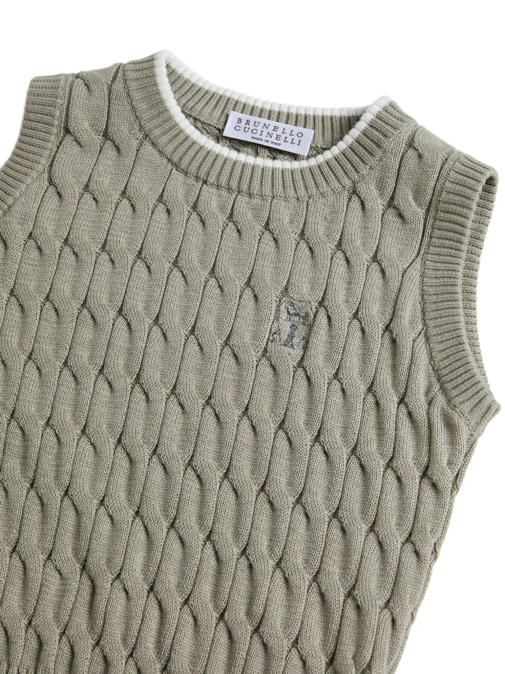 Жилет фактурной вязки Brunello Cucinelli Kids, зеленый — фото 3