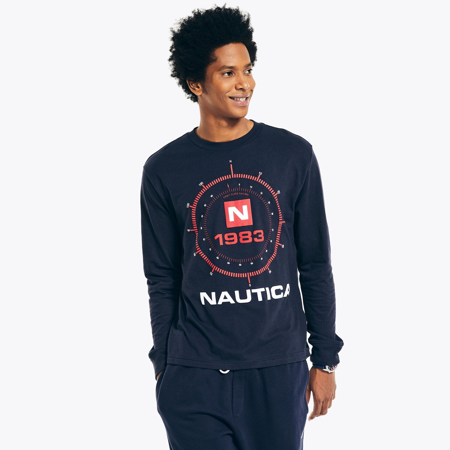 

Мужская футболка с длинными рукавами и экологически чистым рисунком Nautica, темно-синий