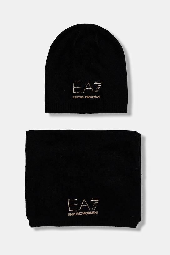 

Шапка и шарф из смесовой шерсти Ea7 Emporio Armani, черный