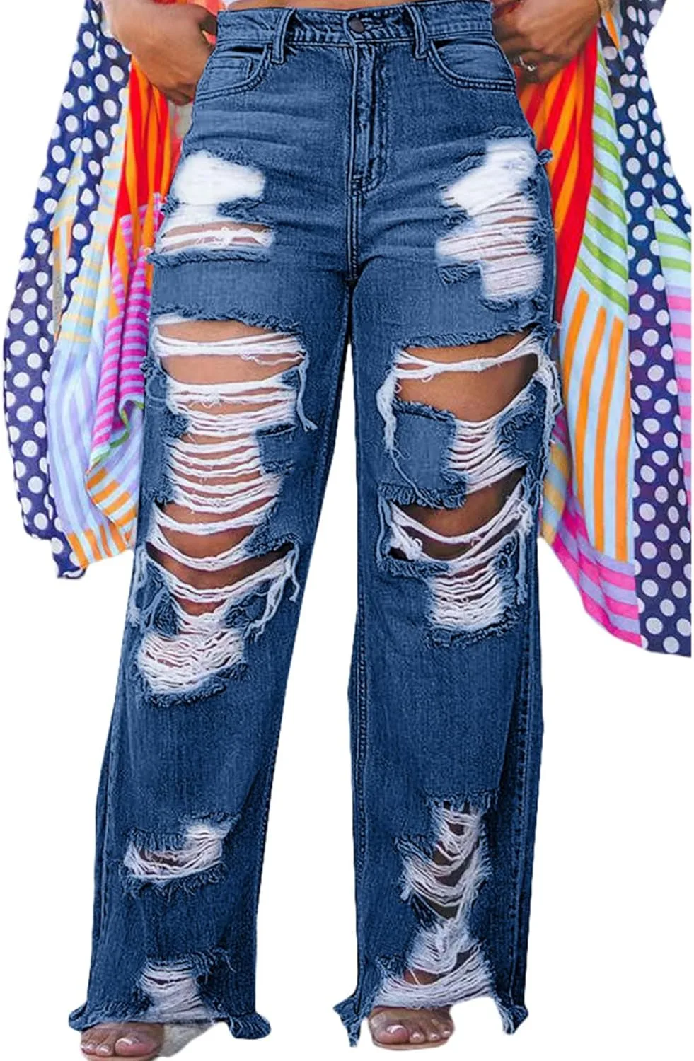 

Женские широкие джинсы с потертостями Symina