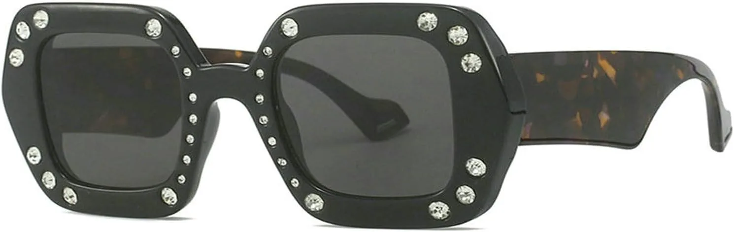 

COTIA Модные ретро-солнцезащитные очки квадратной формы с бриллиантами для женщин и мужчин, украшенные стразами, для вечеринок, модель W35, Black Leopard