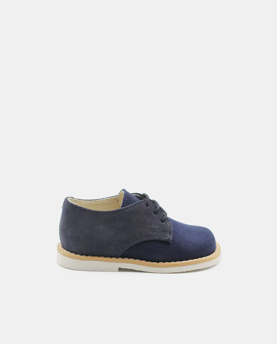 

Английские туфли для мальчика из текстиля с кружевной застежкой Leon Shoes, темно-синий