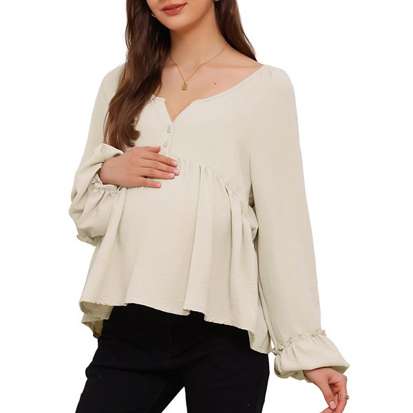 

Женская блуза для беременных с рукавами-фонариками и рюшами Inspire Chic, Beige