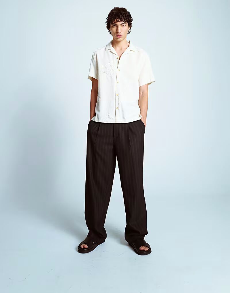 

Широкие брюки в тонкую полоску черного цвета Topman