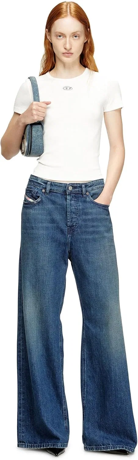 Футболка с логотипом Diesel, slim fit, белый/коричневый — фото 2