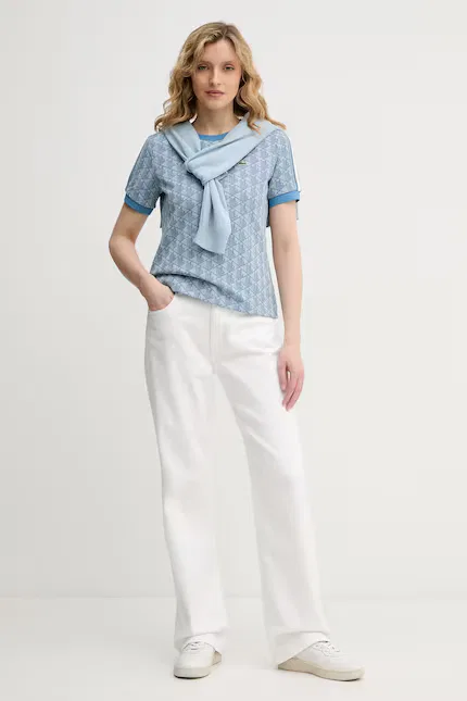 Футболка Lacoste с геометрическим узором, Slim Fit, синяя — фото 2