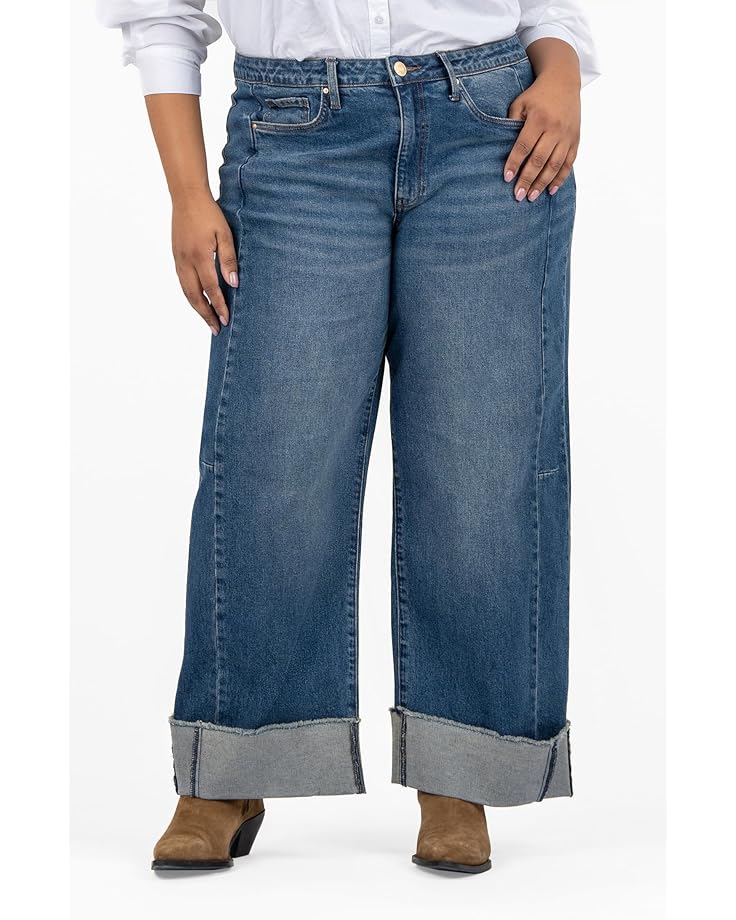 

Джинсы KUT from the Kloth Plus Meg High-Rise Fab Ab Wide Leg -Roll Up in Commitment, цвет Commitment