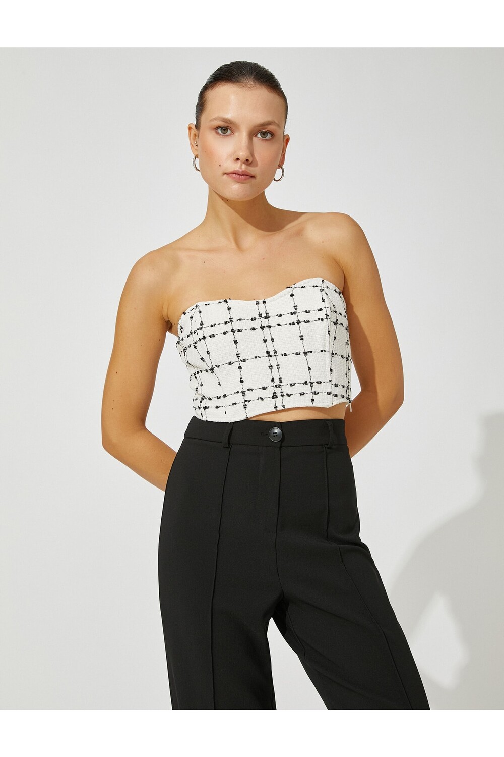 

Корсет Бюстье Твидовый без бретелек Koton, белый