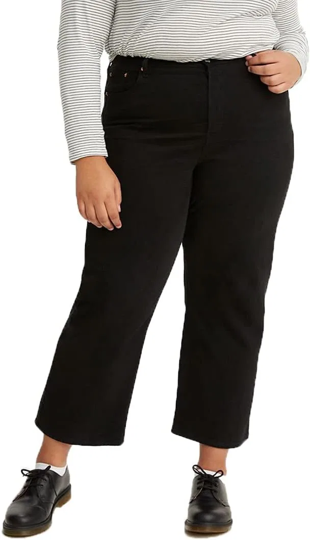 Женские джинсы Levi's Premium Plus Size с ребристой текстурой и прямым кроем до щиколотки, черный