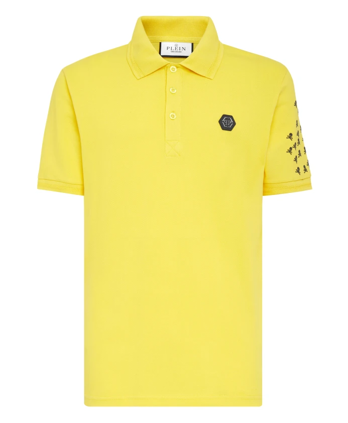 

Приталенная рубашка-поло с короткими рукавами и рисунком черепа и костей. Philipp Plein, желтый