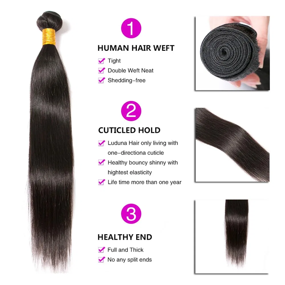 Прямые пучки натуральных волос Double Weft Brazilian Hair Bundles, 100 г, 50.8 см Urshiney — фото 2