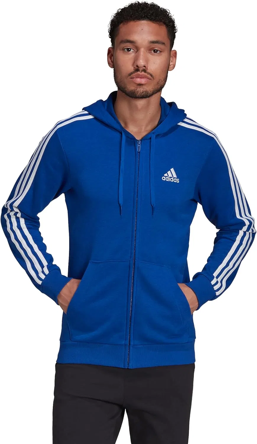 Толстовка adidas Essentials French Terry 3-stripes Full-zip, Team Royal Blue/White — фото 3