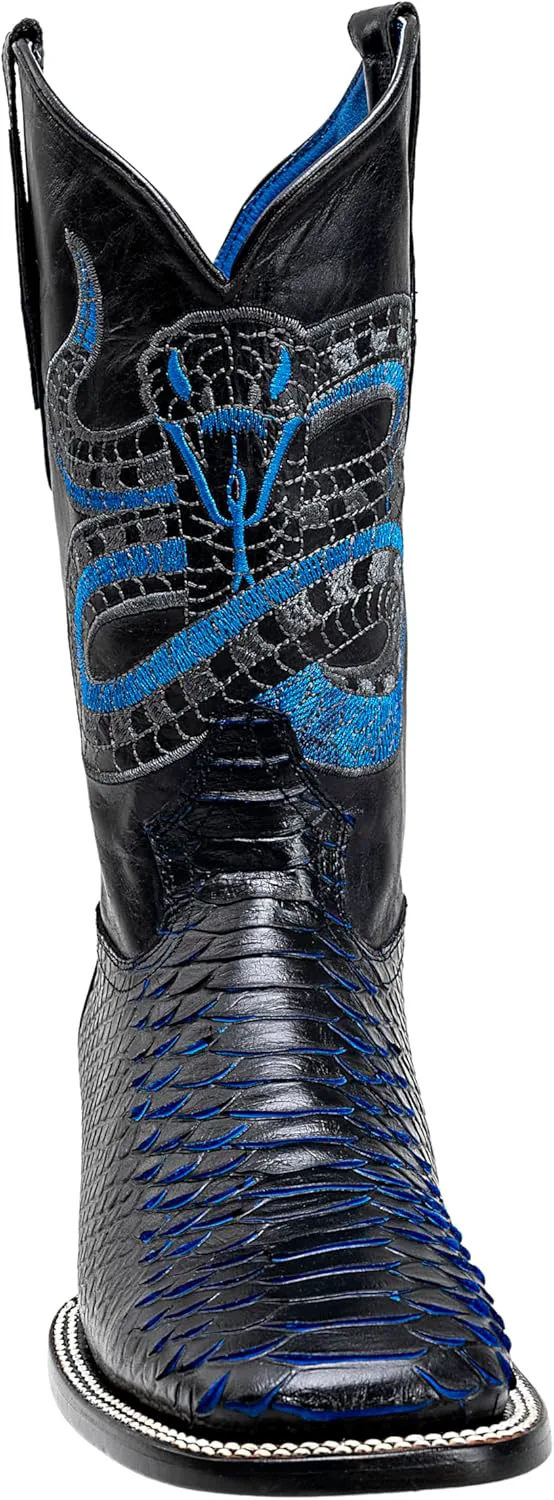Мужские западные сапоги Joe Boots с экзотическим рисунком из питоновой кожи: ковбойские сапоги с квадратным носком, родео, двухцветные Joe Exclusive, синий — фото 2