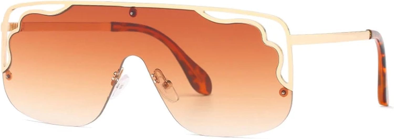 

Модные цельные солнцезащитные очки для женщин и мужчин в металлической оправе, с полой конструкцией, для активного отдыха и путешествий, защита от УФ-излучения UV400 TKKTLLT, Gold Gradient Tea