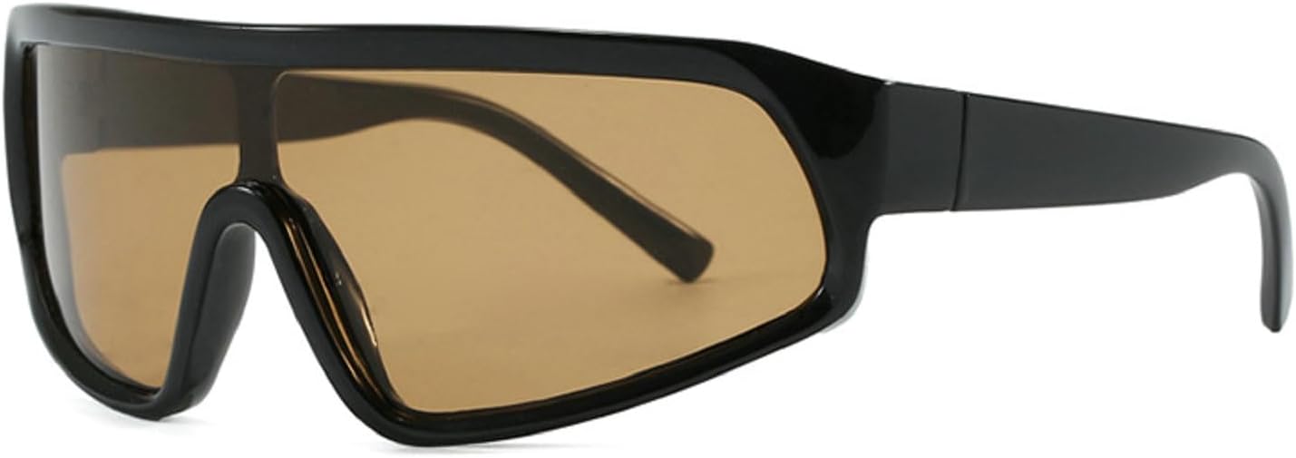 

Солнцезащитные очки-маска с обтекаемой формой для мужчин и женщин, модель 2025, роскошные цельные квадратные солнцезащитные очки, модные спортивные очки mincl, Black Tea