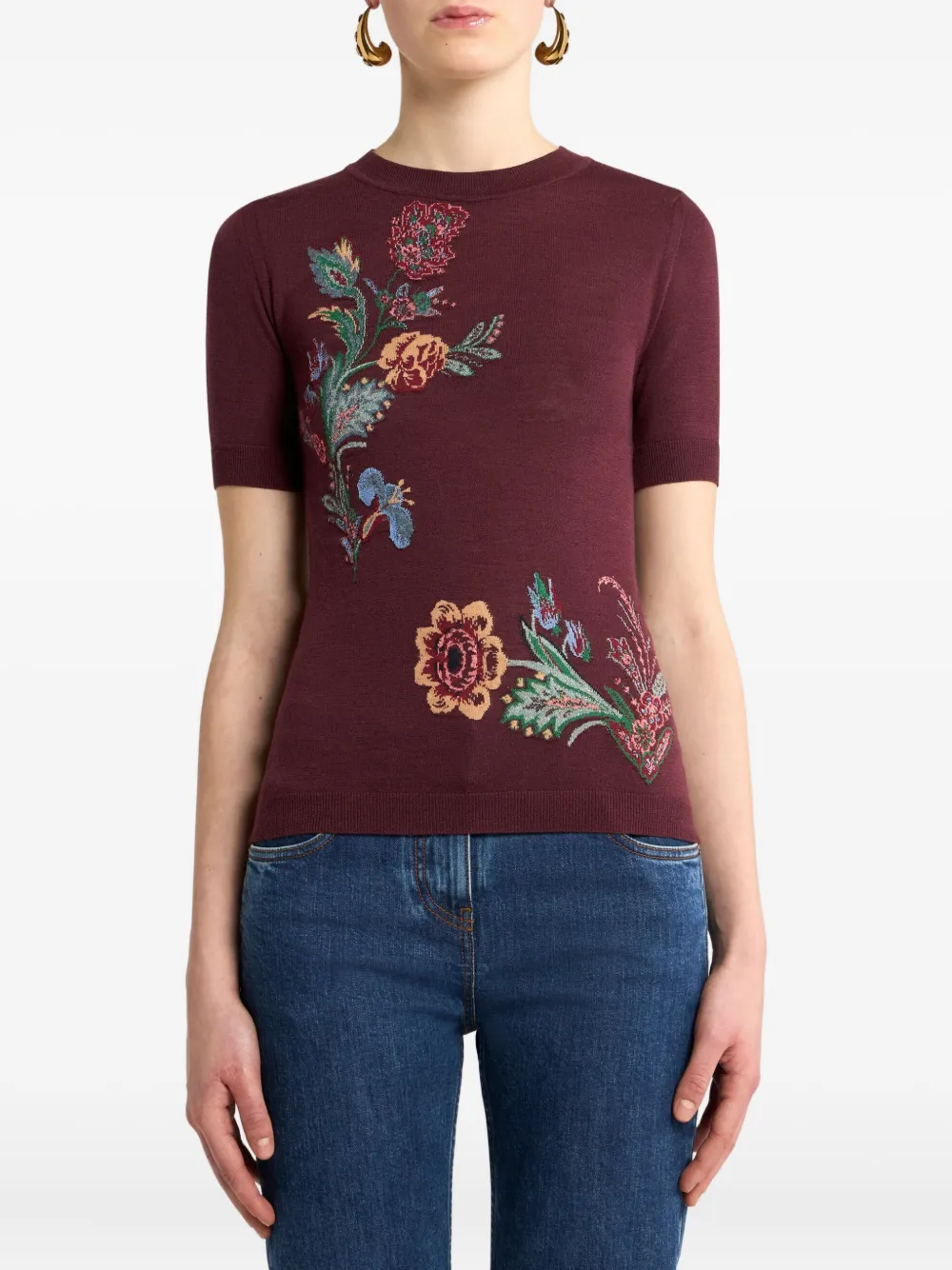 Жаккардовый топ с цветочным узором ETRO, красный — фото 2