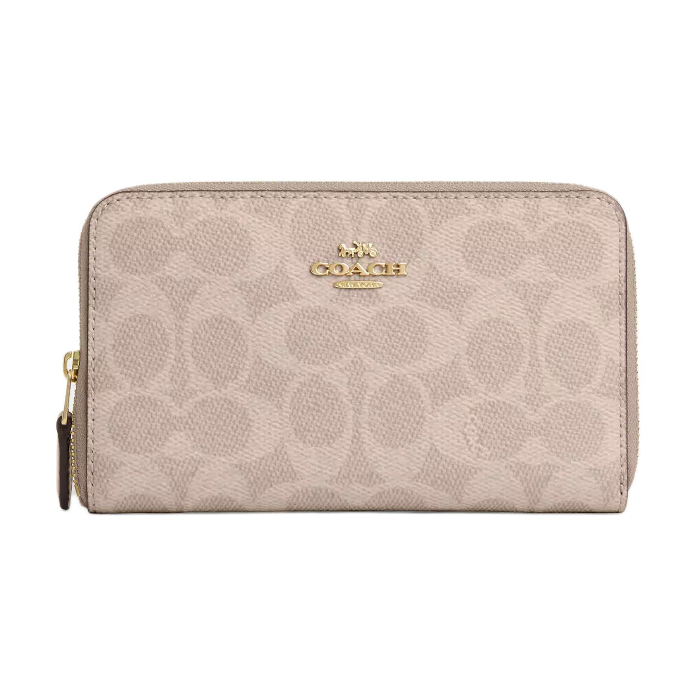 

COACH Кошелек на молнии из лакированного полотна средний женский золотистый молочный чай экрю