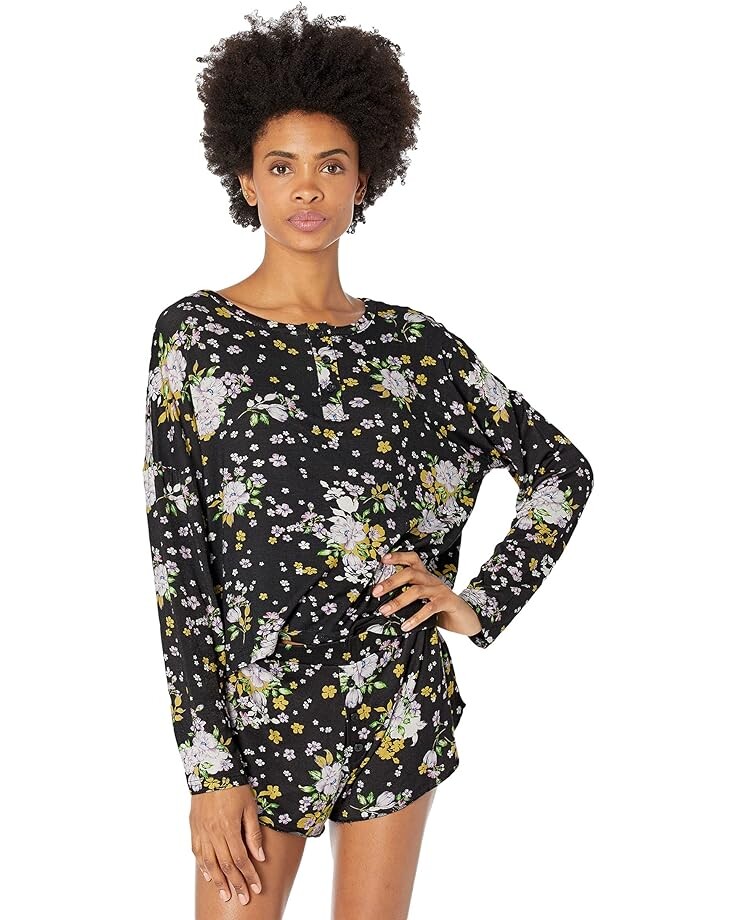 

Пижамный комплект Plush Ultra Soft Floral Henley Pajama Set, черный мульти