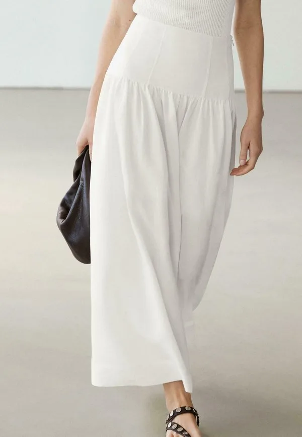Длинная юбка миди с кокеткой Massimo Dutti, White — фото 3