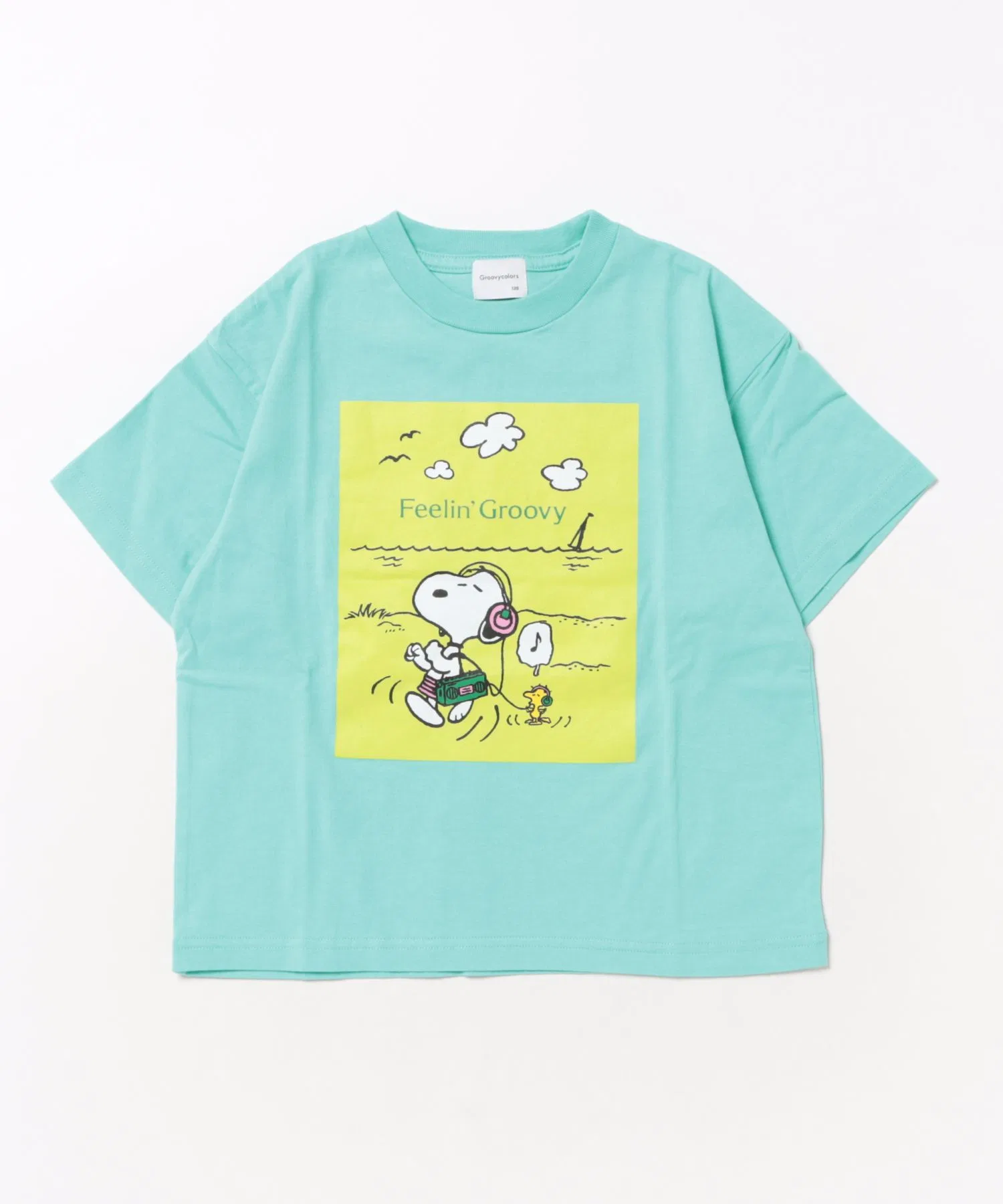 Детская футболка с принтом SNOOPY GROOVY COLORS лаймового цвета — фото 2