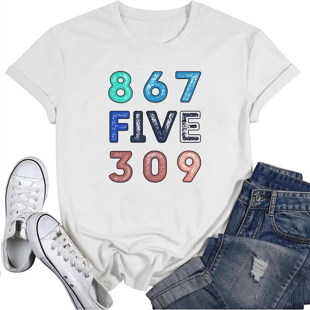 Футболка с принтом "867 Five 309 Number" для мужчин и женщин, повседневная