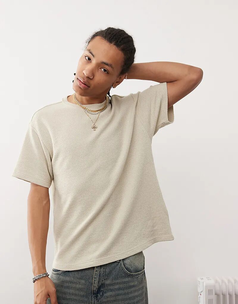 

Футболка Pacsun свободного кроя из вафельной ткани в кремово-белом цвете