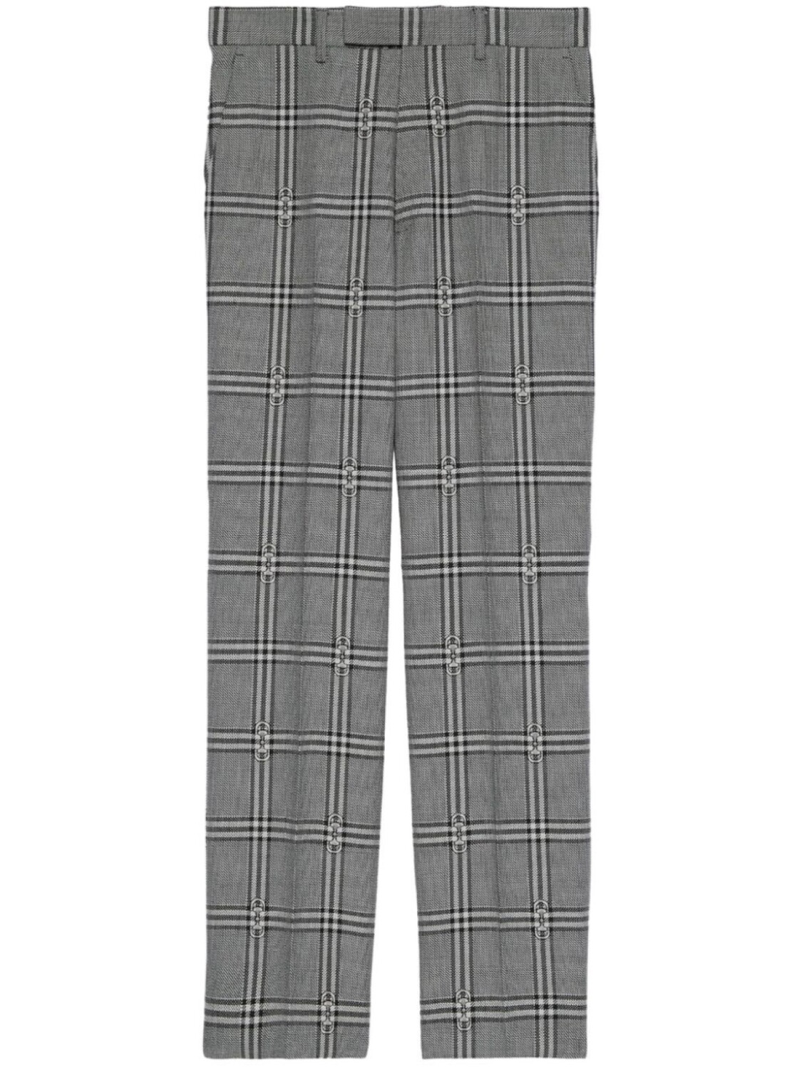 

Клетчатые брюки строгого кроя с пряжкой Horsebit Gucci, серый