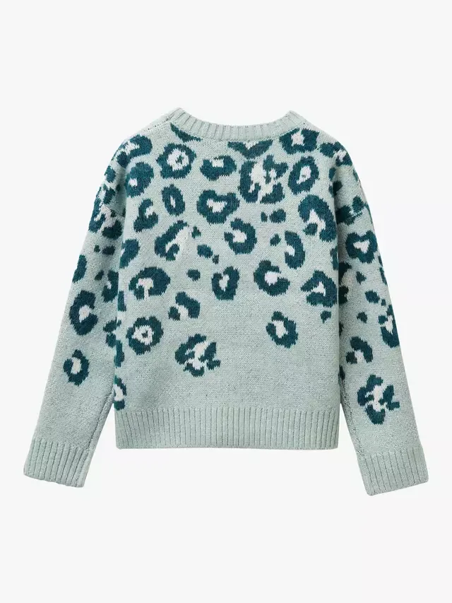Детский вязаный свитер с животным принтом, зеленый Benetton — фото 2