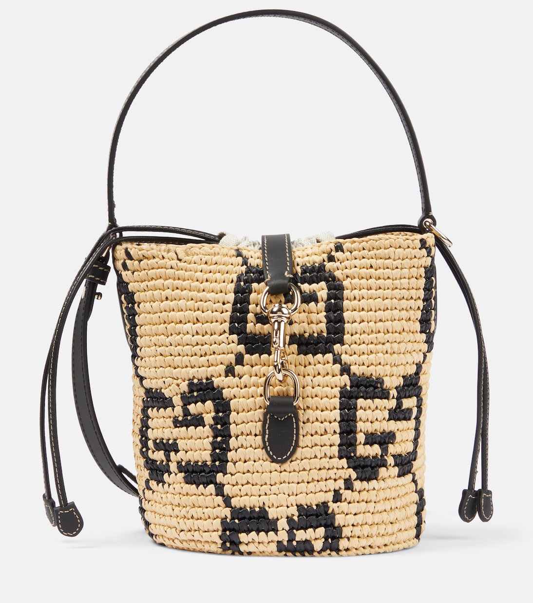 

GG Mini сумка-ведро с эффектом рафии Gucci, Natur.Blk/Blk/Blk/Gr