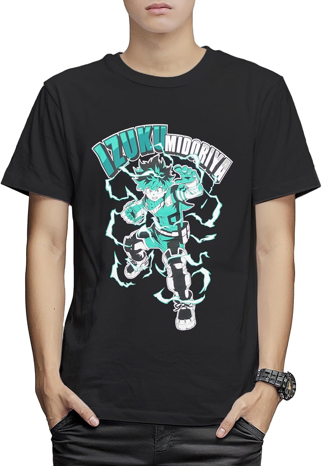 

Футболка с коротким рукавом по мотивам аниме «Моя геройская академия», персонаж Изуку Мидория Fine Plus, черный