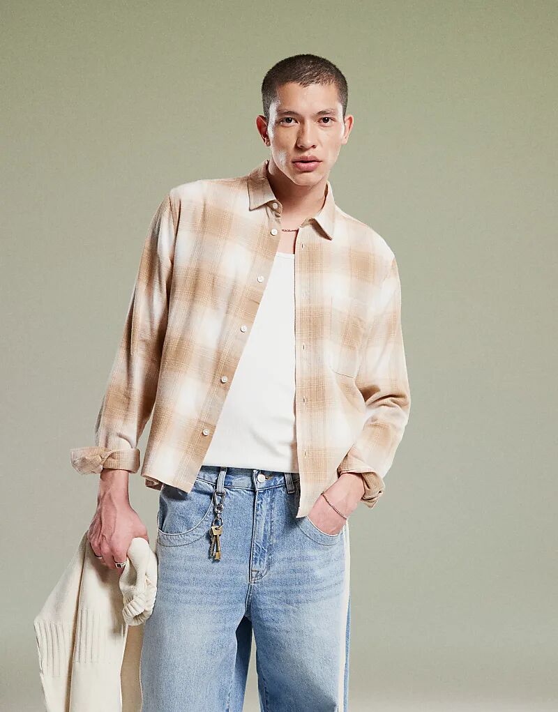 

Свободная рубашка в нейтральную клетку ASOS DESIGN
