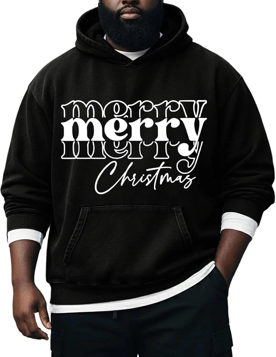 Худи мужское с принтом Merry Christmas, Generic, черное